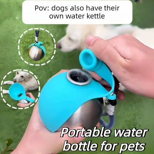 Dog Water Bottle with Removable Silicone Bowl,285ml Stainless Steel Construction, Leak-Proof for Outdoor Activities Like Walking