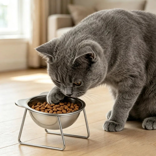 BOOTEELY Tilted Cat Bowl Stainless Steel Cat Food Bowls with Metal Stand Food and Water Dish for Cats Kitten Puppies Feeders Cat Supplies